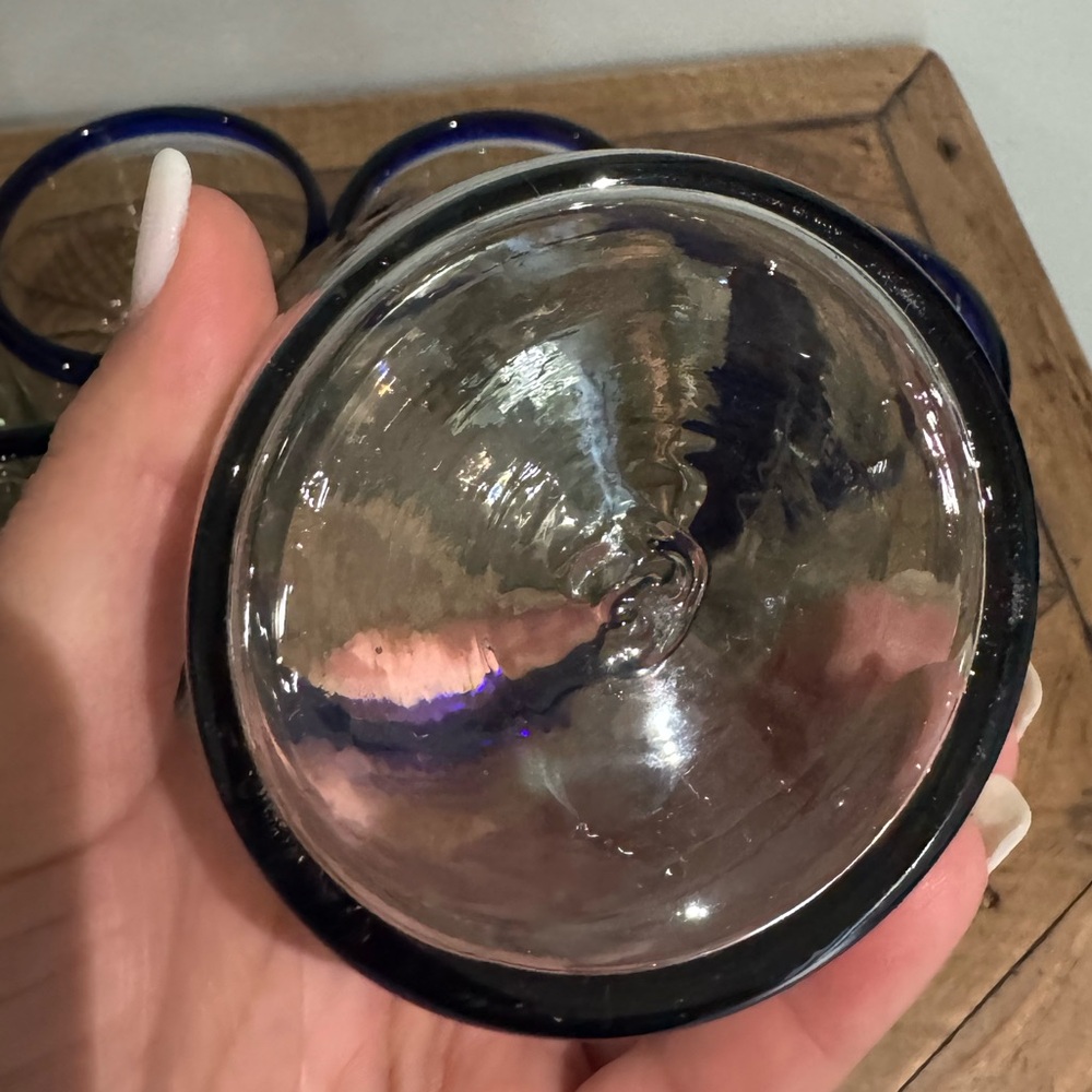 COBALT BLUE RIM TUMBLER HANDBLOWN GLASSES - SET OF 6 (10 OZ EACH - Picture 8 of 8